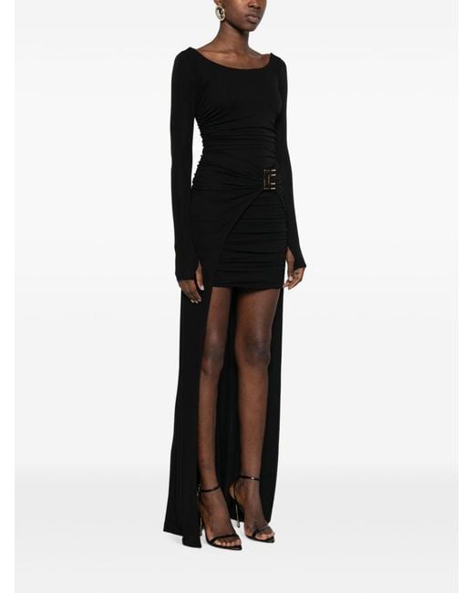 Elisabetta Franchi Black Draped Jersey Evening Dress