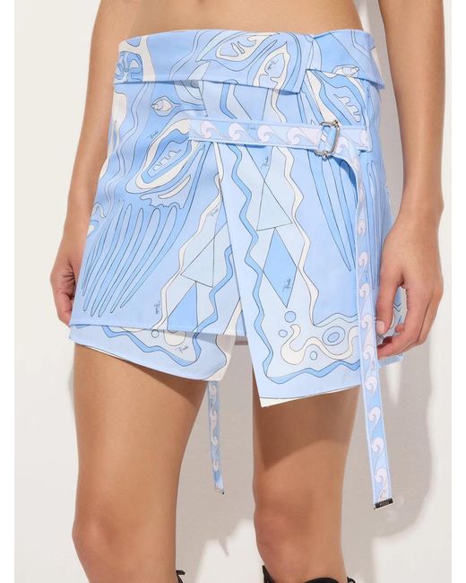 Emilio Pucci Blue Angoli Print Wrap Skirt