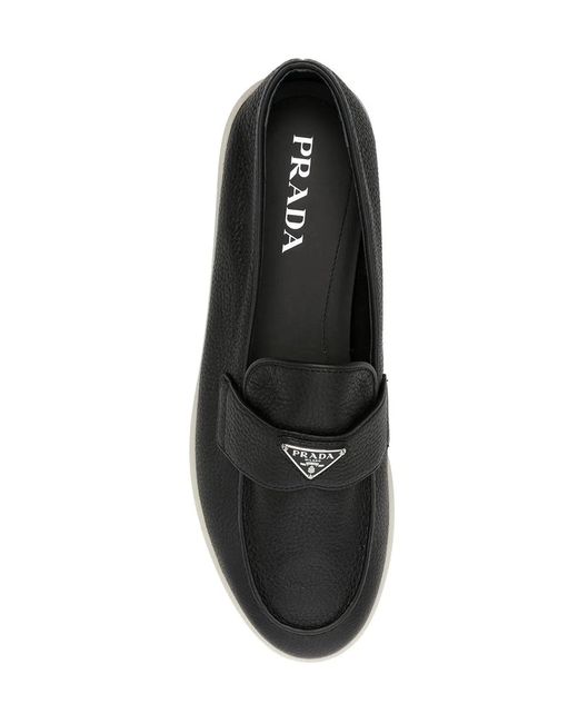 Prada Black Grained Leather Loafers for men