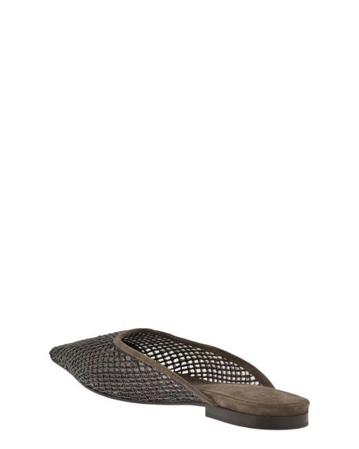 Brunello Cucinelli Black Suede Mules With Precious Net Embroidery