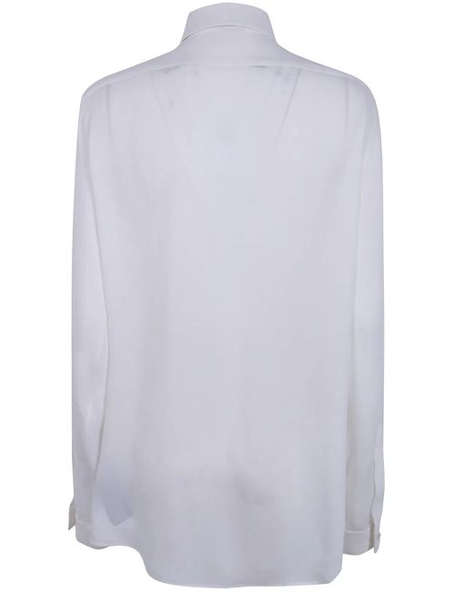 Tom Ford White Washed Silk Georgette Tuxedo Shirt