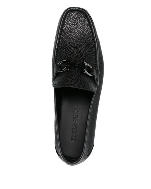 Ferragamo Black Grained Leather Gancini Loafers for men
