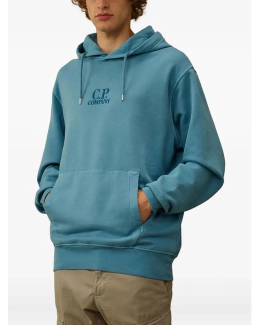 C P Company Blue C.P.Company Hoodie With Embroidered Logo for men