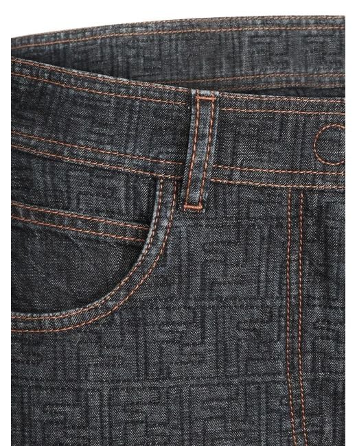 Fendi Gray Cotton Denim Leather Padded