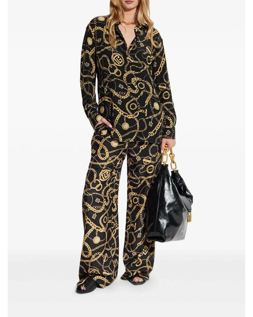 Balmain Black Silk Print Shirt
