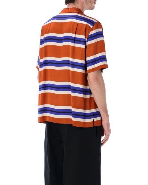 Dries Van Noten Blue Striped Floral Embroidery Shirt for men