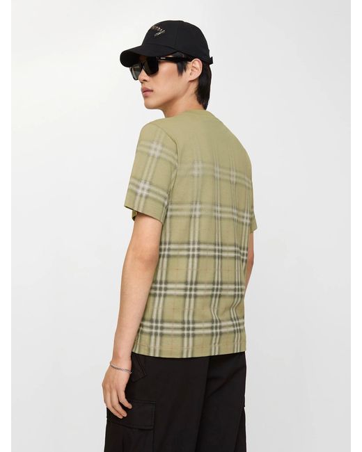Burberry Green Gradient Check Cotton T-Shirt for men