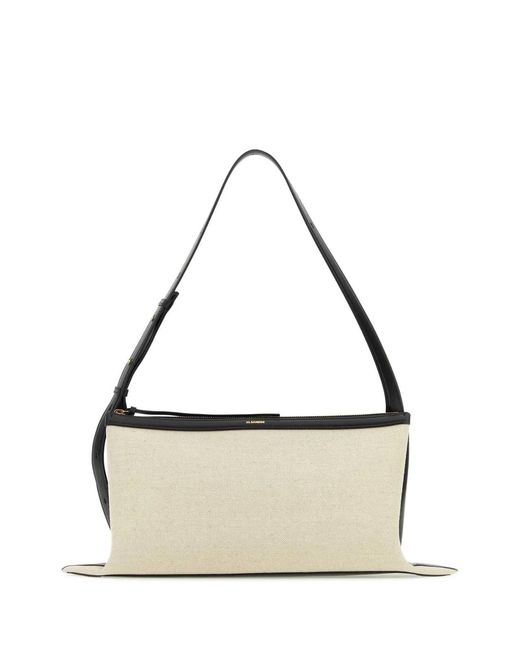 Jil Sander Metallic Two-Tone Canvas And Leather Medium Empire Shoulder Bag
