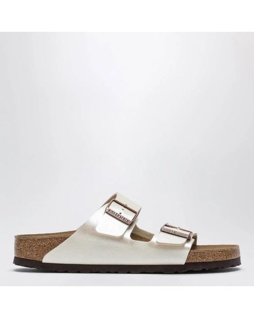 Birkenstock White Arizona Birko-Flor Pearl Slides