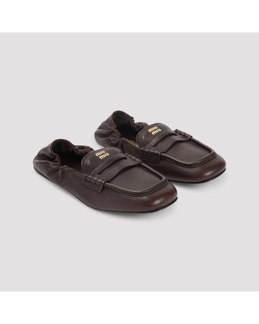 Miu Miu Brown Ruches Nappa Leather Loafers