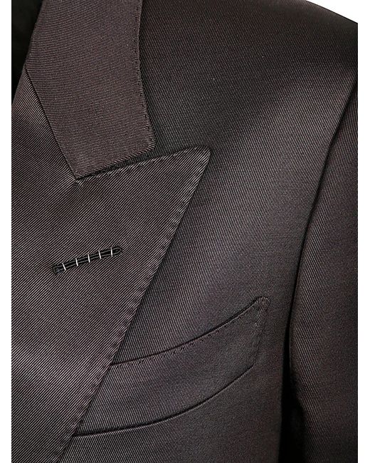 Tom Ford Black Silk And Wool Twill Double Breasted Jacket