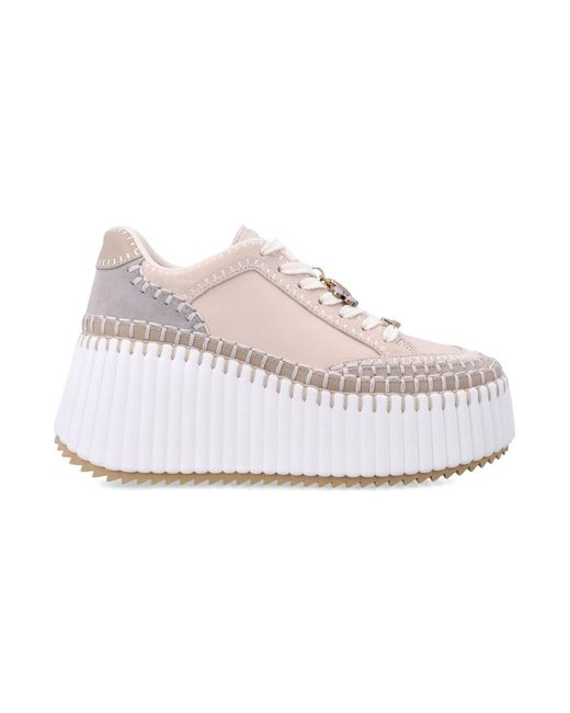 Chloé White Nama Wedge Platform Sneakers With Clover, Pineapple & Logo Charms