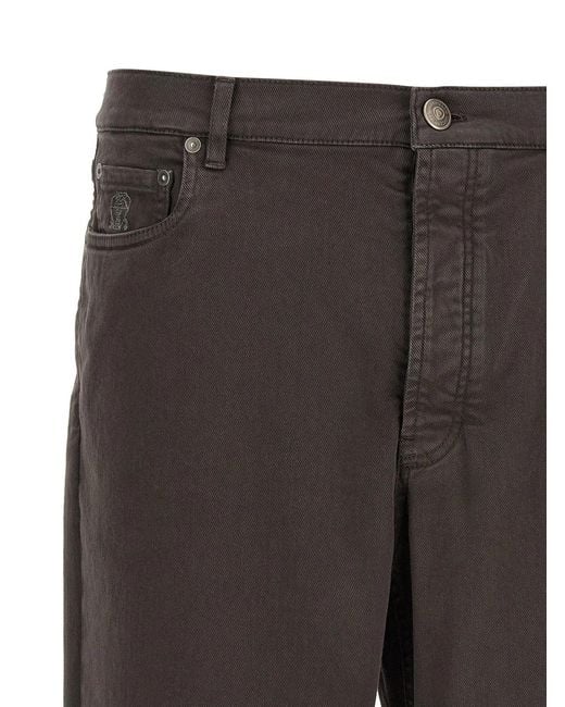 Brunello Cucinelli Gray Garment-Dyed Denim Jeans for men