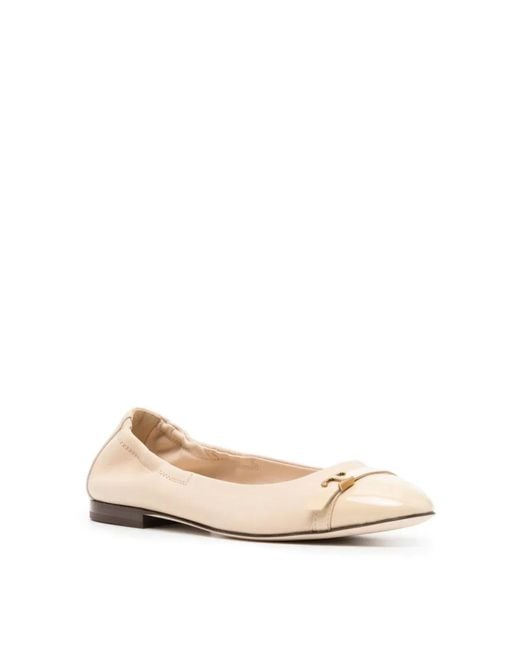 Tod's Natural T Logo Strap Leather Ballerinas