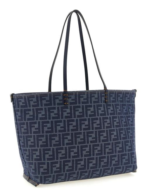 Fendi Blue 'Roll' Medium Reversible Shopping Bag