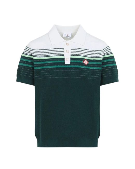 Casablanca Green Striped-Knit Polo Shirt for men