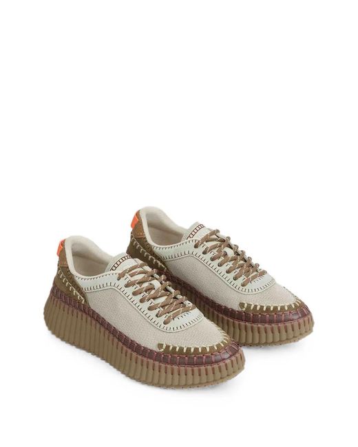 Chloé Green Nama Whipstitch-Trim Fluted-Sole Sneakers