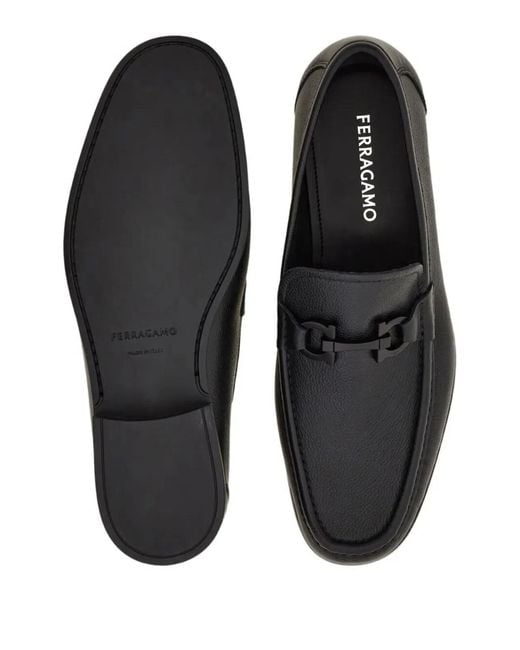 Ferragamo Black Grandioso2 Leather Loafers With Gancini Buckle for men