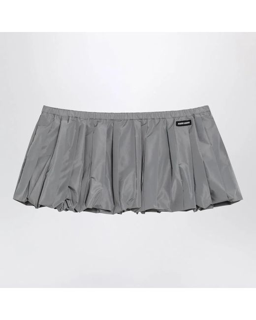 Miu Miu Gray Pleated Balloon Tec Canvas Miniskirt