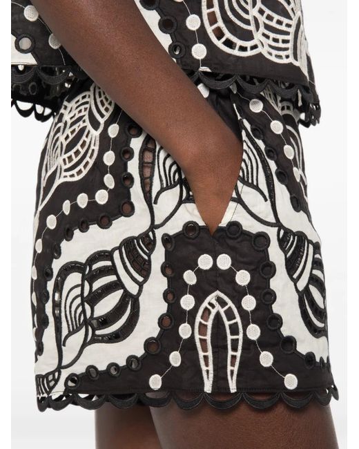 Farm Rio Black Mini Shorts With Embroidery