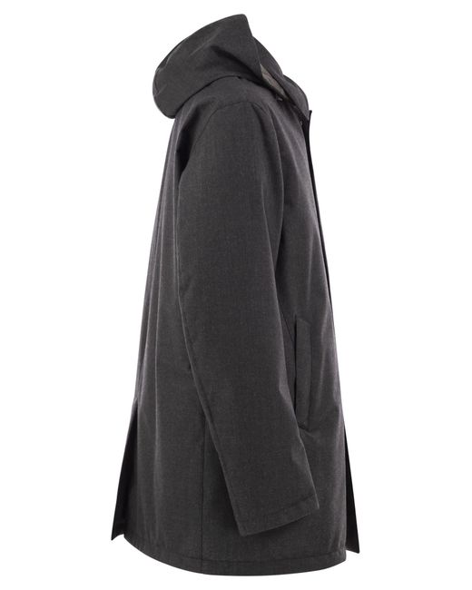 Herno Black Technical Wool-Blend Hooded Coat for men