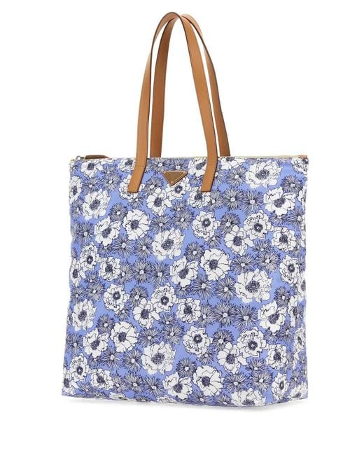 Prada Blue Printed Re-Nylon Shopping Bag for men
