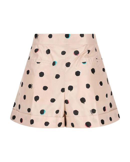 Fendi Natural Falena Dots-Print Taffeta Flared Shorts
