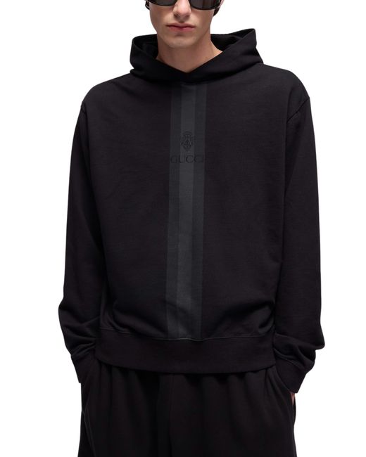 Gucci Black Cotton Hooded Sweatshirt With Muted Web for men
