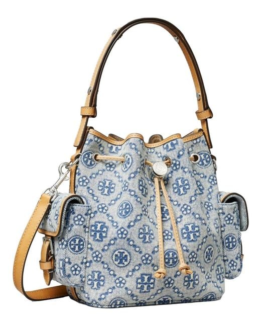 Tory Burch Blue Tmonogram Bucket Bag