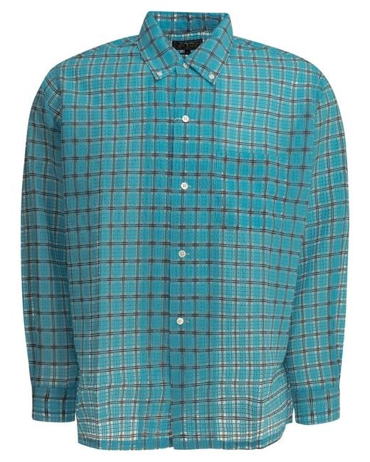 Beams Plus Blue Open Db Nylon Airy Plaid Nylon Casual Shirt for men