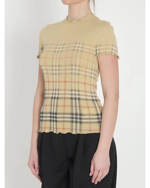 Burberry Natural Stretch Cotton T-Shirt With Shaded Check