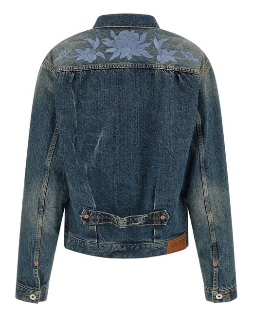 KENZO Blue Floral Embroidery Denim Jacket for men