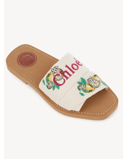 Chloé White Mini Ribbons Embroidered Citrus Motif Sandals