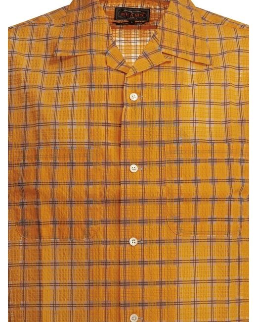 Beams Plus Orange "Open Collar Nylon Airy Plaid" Casual Shirt for men