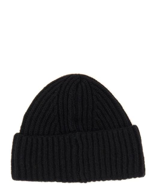 Baracuta Black Beanie Hat With Logo Patch for men