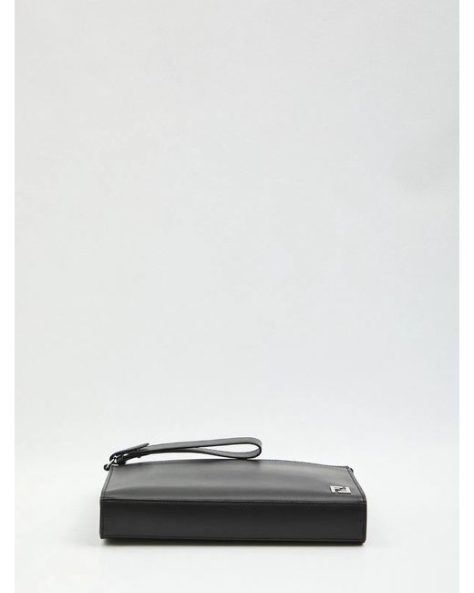 Fendi Black Leather Clutch Bag With Logo for men