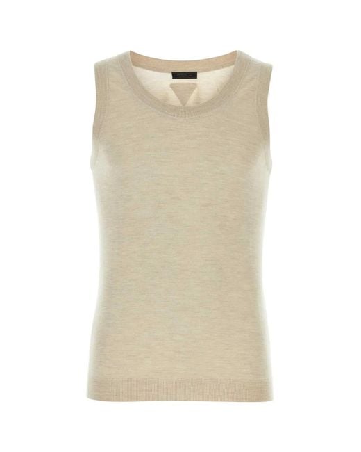Prada Natural Melange Sand Cashmere Tank Top for men