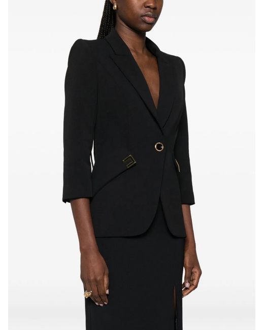 Elisabetta Franchi Black Double Stretch Crepe Jacket With Logo Details