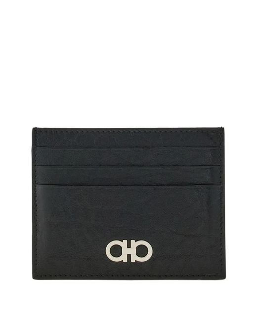 Ferragamo Black Leather Gancini Ornament Wallet for men