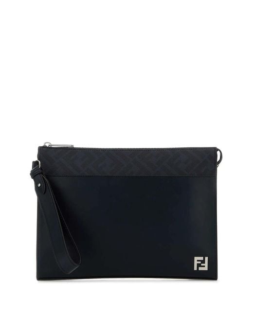 Fendi Black Midnight Leather Squared Ff Clutch for men