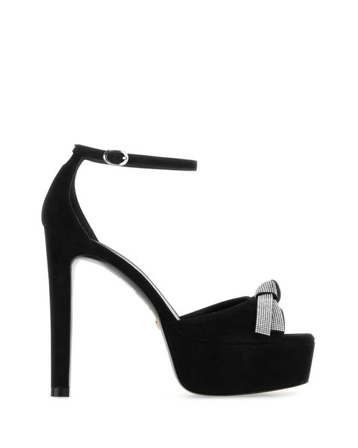 Stuart Weitzman Black Suede Discoplatform Sandals