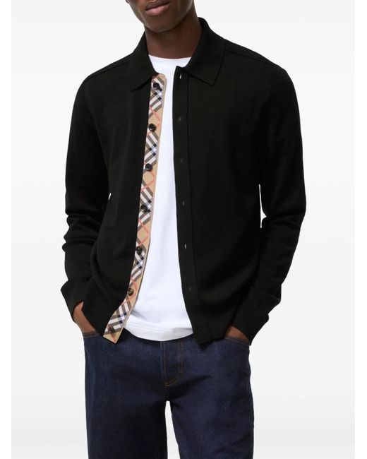 Burberry Black Check-Trim Button-Up Sweater for men