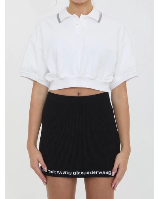 Alexander Wang White Cropped Cotton Polo Shirt