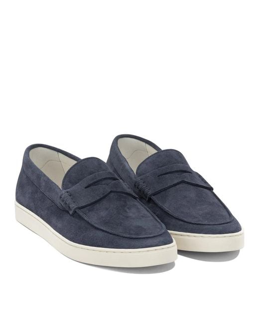 Brunello Cucinelli Blue Leather Rubber Loafers Slippers for men