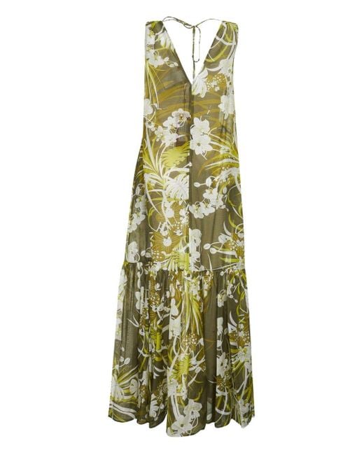 Max Mara Green Floral Sleeveless Tiered Dress