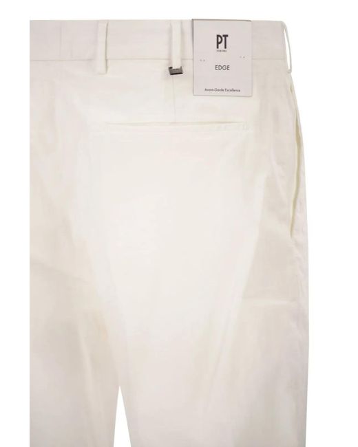 PT Torino White Stretch Cotton Tailored Trousers for men