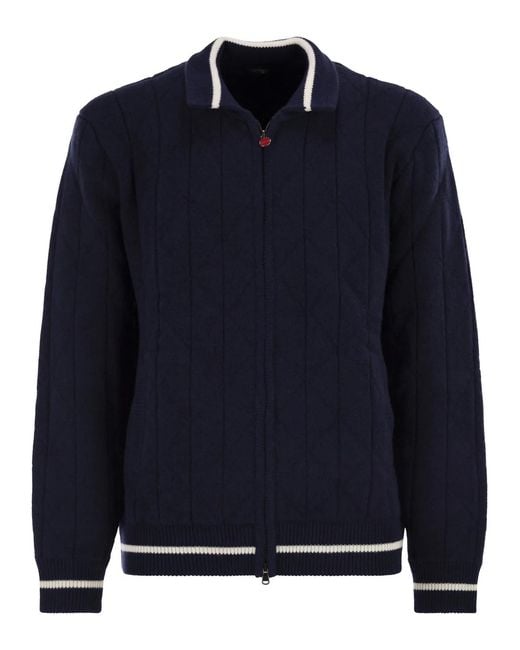 Kiton Blue Cashmere Bomber Jacket for men