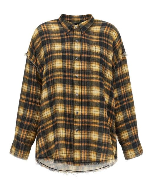 R13 Brown Raw Cut Hem Shirt