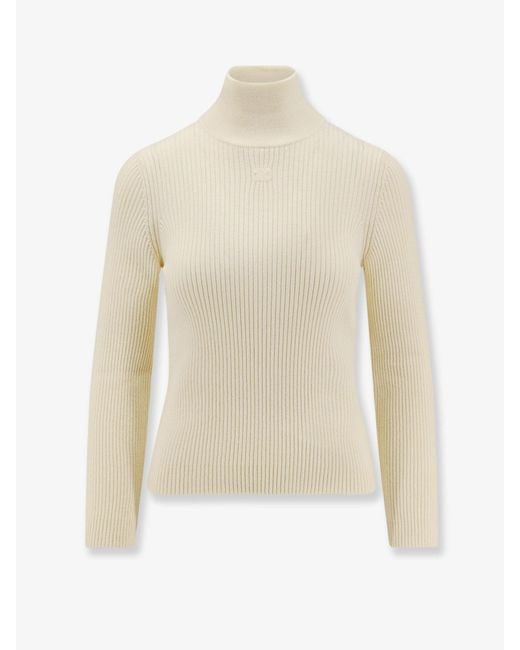 Céline White Ribbed Stretch Wool Turtleneck Sweater