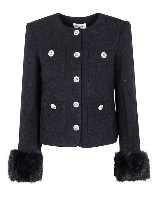 Self-Portrait Blue Boucle Fur Cuff Jacket